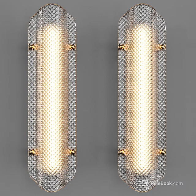 Modern Elegant Pair of Wall Lights with Metal Mesh Texture and Gold Accents 3d model 