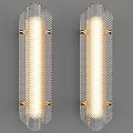 Modern Elegant Pair of Wall Lights with Metal Mesh Texture and Gold Accents