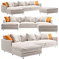Modern White Double Sofa With Orange Accent Pillows And Comfortable Seating Design 3d model