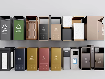 Public Facilities Waste Sorting Trash Bins With Various Colored Designs 3d model