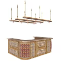 Elegant Bar Counter With Ornate Decorative Patterns And Hanging Wooden Lights 3d model