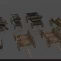 Vintage Wooden Carts With Various Designs And Old Style Wooden Wheels
