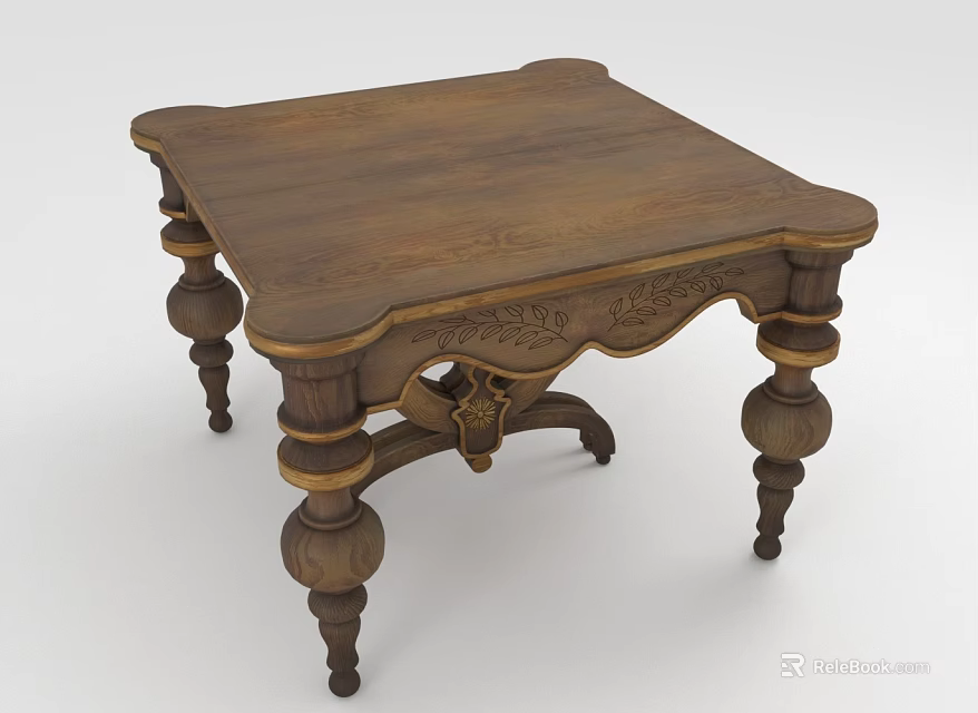 Wooden Dining Table With Ornate Carved Details And Classic Leg Design 3d model 