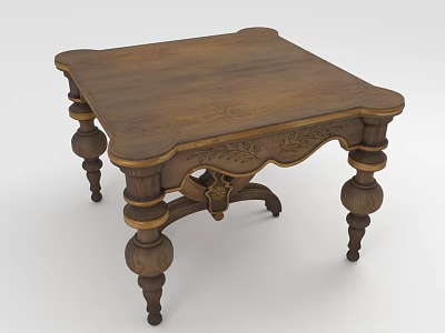 Wooden Dining Table With Ornate Carved Details And Classic Leg Design 3d model