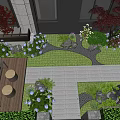 Garden Courtyard Design With Stone Pathway Lush Plants And Flower Beds