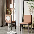 Elegant Chinese Style Dining Chairs With Brown Fabric Seats And Round Backrest Design