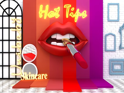 Skincare Makeup Themed Photo Spot With Lip Art Colorful Backdrop 3d model