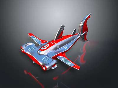 Toy Airplane Featuring Silver Body Red Wings And Streamlined Design 3d model