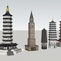 Various Architectural Towers With Traditional Eastern and Western Design Elements