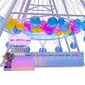 Colorful Ferris Wheel Amusement Ride With Decorative Base And Small Pavilions