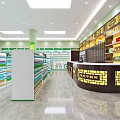 Pharmacy Store Interior with Shelves Medicines Green Decor and TV Screen