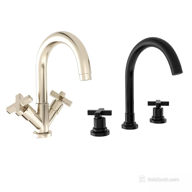 Modern Gold and Black Faucet with Cross Handles for Kitchen Sink Design 3d model 