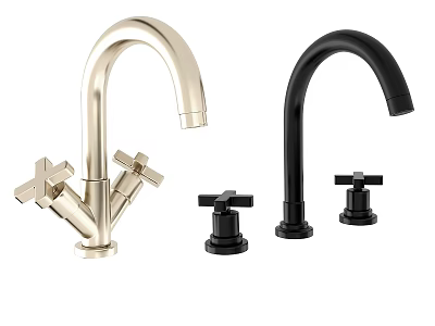 Modern Gold and Black Faucet with Cross Handles for Kitchen Sink Design 3d model