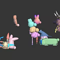 Cute Rabbit Shaped Cartoon Characters With Colorful Designs And Playful Accessories