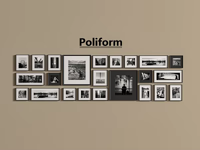 Poliform Photo Wall With Various Sizes Black And White Photos Arranged On Beige Wall 3d model