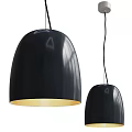 Two Modern Black Pendant Lights With Sleek Design And Golden Inner Shade 3d model