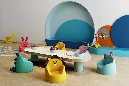 Modern Children's Table and Chair Children's Chair 3d model