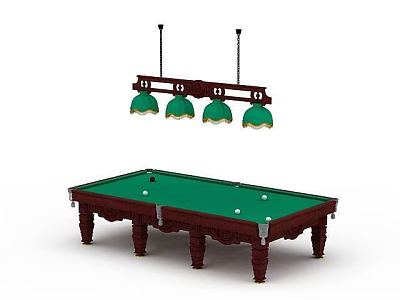 Green Felt Billiard Table With Wooden Legs And Hanging Green Shade Lighting 3d model