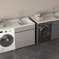 Modern Laundry Room With White And Gray Washing Machines Sink Counter And Cabinets
