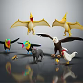 Colorful Stuffed Animal Figures Including Pterodactyls Toucans Eagle Cat Chicken And Insect