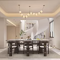 Duplex Living Room Interior Design With Spiral Staircase Marble Dining Table And Globe Chandelier