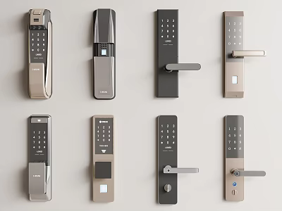 Modern Smart Door Lock Collection With Various Keypad And Handle Designs 3d model
