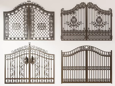 Ornate Wrought Iron Entry Gates With Diverse Designs 3d model