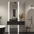 Modern Bathroom Interior Design With Black Vanity Large Mirror And Pampas Grass