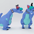 Blue And Teal Plush Dolls With Horns Ears And Decorative Collars