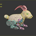 Game and Film Character Mechanical Rabbit With Glowing Teal Lines Vintage Metallic Texture Gear Details