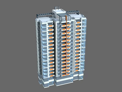 Modern High Rise Residential Building With Multiple Balconies And Facade Design 3d model