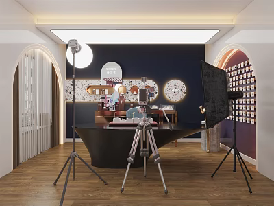 Modern Public Office Space With Workstations Lighting Decorative Walls And Wooden Flooring 3d model