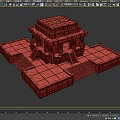 Ancient Architecture 3D Model With Stone Structure Square Base Multi Layered Roof Steps