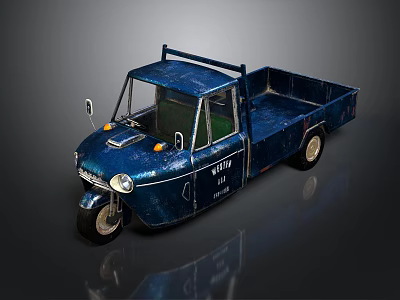 Vintage Blue Three Wheeled Truck With Open Cargo Bed And W101 Marking 3d model