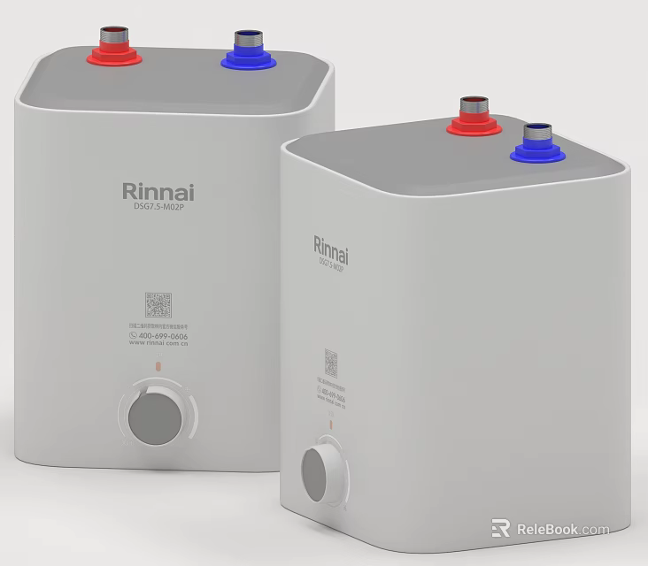 Rinnai Household Water Heaters With Two White Design And Red Blue Connections Knob Control 3d model 