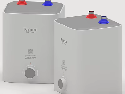 Rinnai Household Water Heaters With Two White Design And Red Blue Connections Knob Control 3d model