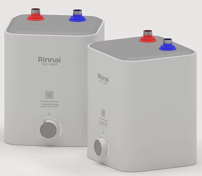 Rinnai Household Water Heaters With Two White Design And Red Blue Connections Knob Control 3d model
