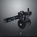 3D Sci Fi Weapon Model With Mechanical Structure Blue Glowing Lights And Wheel Base 3d model