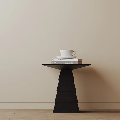 Black Side Table With Stacked Books And White Cup On Light Wall Background 3d model