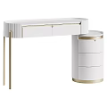 Modern White Dressing Table With Gold Accents And Round Side Cabinet Drawers