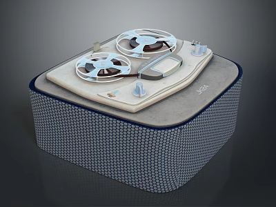 Vintage Computer Tape Drive With Dual White Reels And Textured Casing 3d model