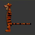 Cartoon Tiger 3D Model with Orange Black Stripes White Belly Open Arms Standing Pose