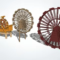 Garden Ornaments Featuring Wooden Water Wheels With Various Designs For Outdoor Decor
