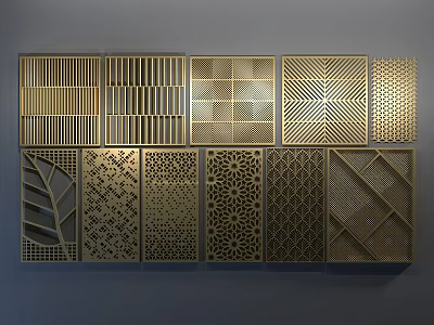 Decorative Metallic Partition Screens With Various Geometric Patterns And Laser Cut Designs 3d model