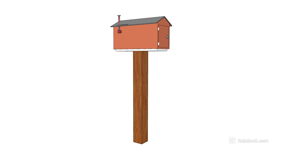 Commercial Mailbox Orange Body With Gray Roof On Wooden Post For Business Use 3d model 