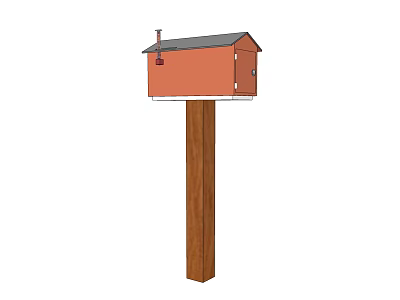 Commercial Mailbox Orange Body With Gray Roof On Wooden Post For Business Use 3d model