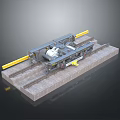 Train Bogie 3D Model with Yellow Components on Rail Tracks and Gray Structure 3d model