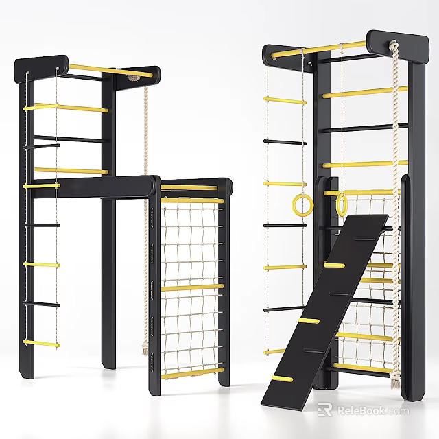 Multi Functional Climbing Frame Sports Equipment With Ladder Rope Net Rings And Slide 3d model 