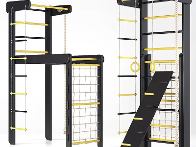 Multi Functional Climbing Frame Sports Equipment With Ladder Rope Net Rings And Slide 3d model