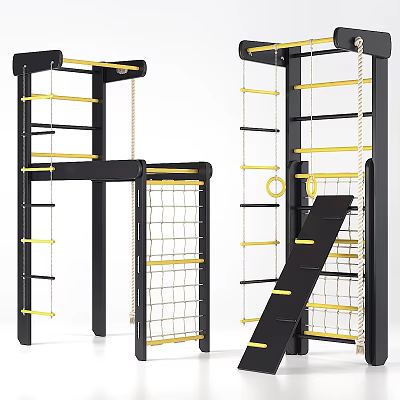 Multi Functional Climbing Frame Sports Equipment With Ladder Rope Net Rings And Slide 3d model